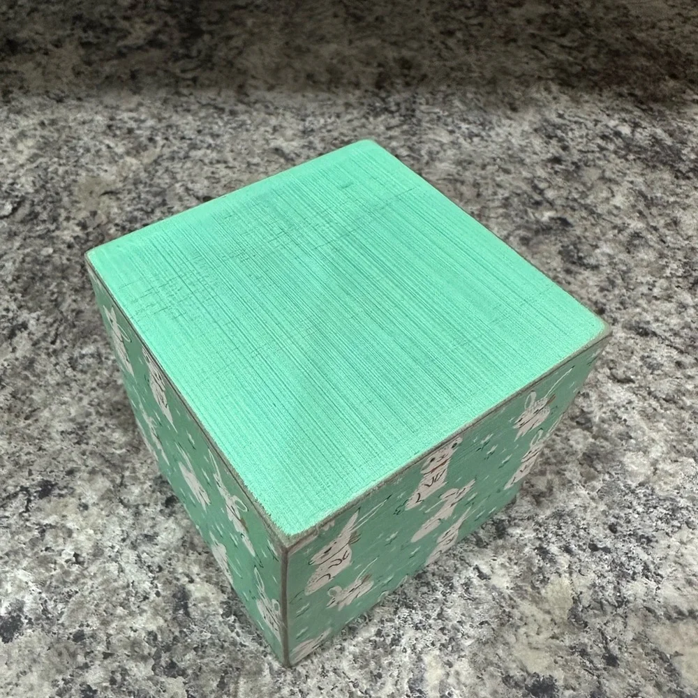 Easter, Spring Decor Wooden Block, Rustic Rabbits, Cube